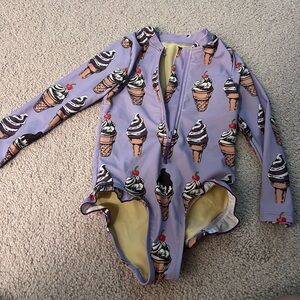 Pink Chicken lavender toddler rash guard swimsuit with ice cream cones